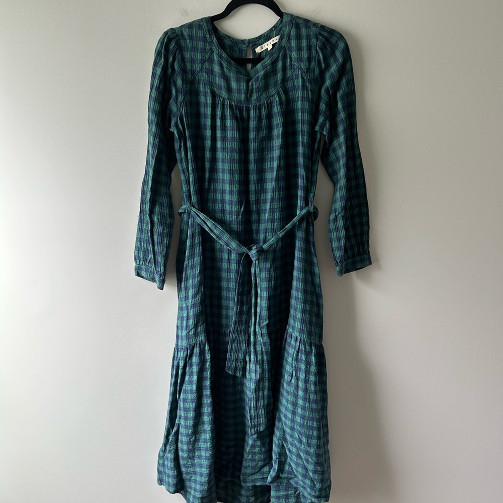 Xirena blue and green checked plaid cotton blend dress